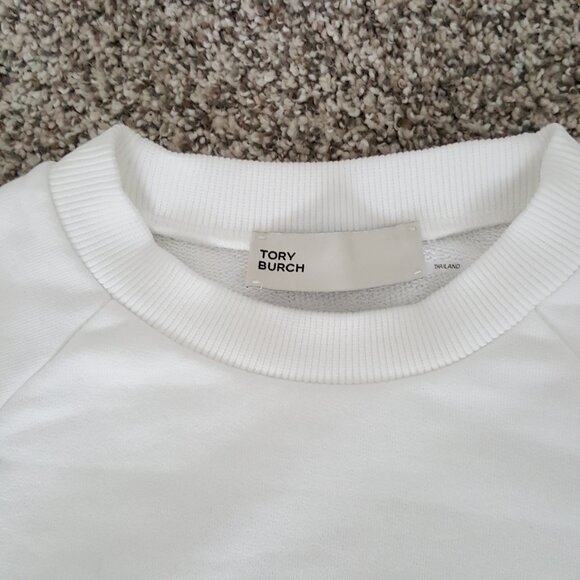 Tory Burch HEAVY FRENCH TERRY LOGO CREWNECK Sweater Sweatshirt White XS - Picture 11 of 16
